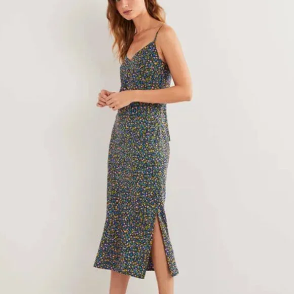 BODEN Elena Silk-blend Midi Slip Dress In Blue Size 14 - Picture 2 of 15